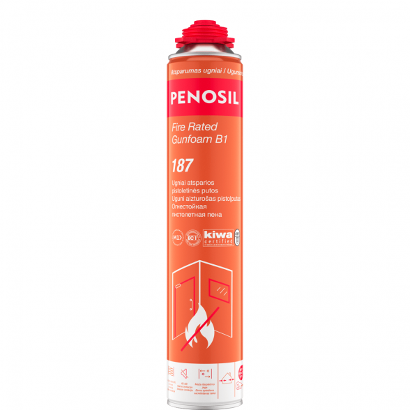 Sandarinimo putos PENOSIL Fire Rated Gunfoam B1 187, 750ml rožinė sp. Sandarinimo putos PENOSIL Fire Rated Gunfoam B1 187, 750ml rožinė sp.