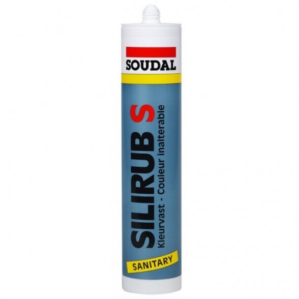 Sanitarinis silikonas SOUDAL Silirub S, 300ml skaidrus Sanitarinis silikonas SOUDAL Silirub S, 300ml skaidrus