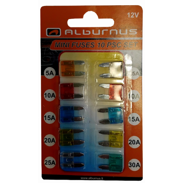 Saugiklių komplektas ALBURNUS MINI, 10 vnt. Saugiklių komplektas ALBURNUS MINI, 10 vnt.