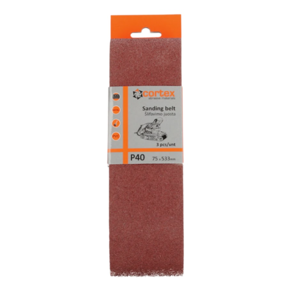 Šlifavimo juosta CORTEX P40, 75x533mm 3vnt. Šlifavimo juosta CORTEX P40, 75x533mm 3vnt.
