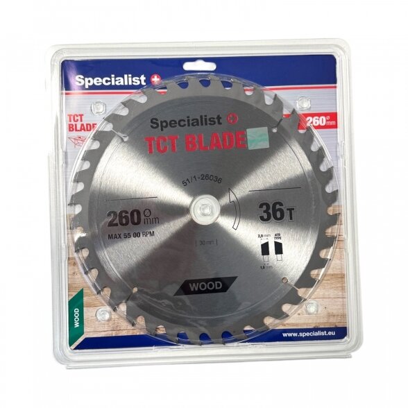 Medienos pjovimo diskas SPECIALIST+, 260x36Tx30 mm Medienos pjovimo diskas SPECIALIST+, 260x36Tx30 mm