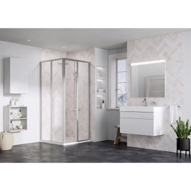 Dušo kabina RAVAK Supernova SRV2+SRV2 195, 90x90cm satinas ir skaidrus stiklas Dušo kabina RAVAK Supernova SRV2+SRV2 195, 90x90cm satinas ir skaidrus stiklas