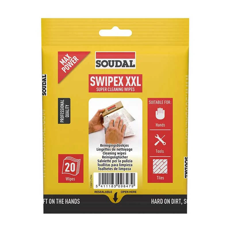 Drėgnos servetėlės SOUDAL Swipex 20 XXL, 20vnt Drėgnos servetėlės SOUDAL Swipex 20 XXL, 20vnt