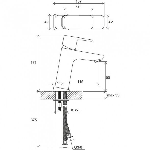 Praustuvo maišytuvas RAVAK TD F 014.20BL, 172mm juoda sp. 5