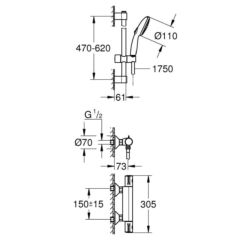 Termostatinis dušo komplektas GROHE Grohtherm 800, chromo sp. 1