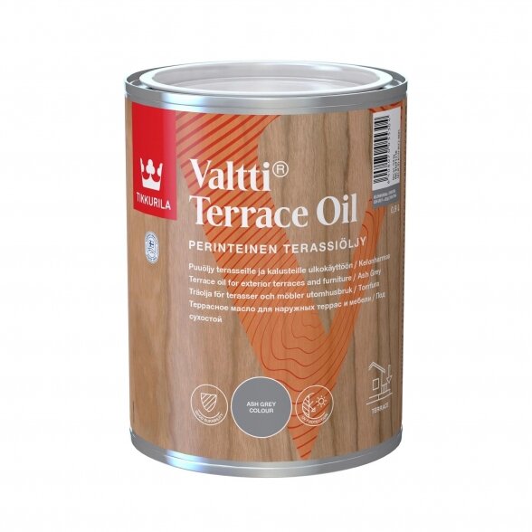 Tirpiklinis medienos aliejus TIKKURILA Valtti Terrace Oil, 0,9l pilka sp. Tirpiklinis medienos aliejus TIKKURILA Valtti Terrace Oil, 0,9l pilka sp.