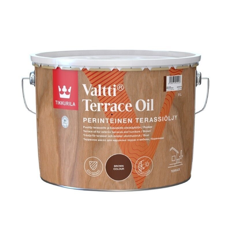Tirpiklinis medienos aliejus TIKKURILA Valtti Terrace Oil, 9l ruda sp. Tirpiklinis medienos aliejus TIKKURILA Valtti Terrace Oil, 9l ruda sp.