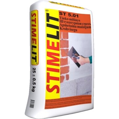 Plonasluoksnis kalkinis-cementinis tinkas STIMELIT ST 5.01, 25 kg Plonasluoksnis kalkinis-cementinis tinkas STIMELIT ST 5.01, 25 kg