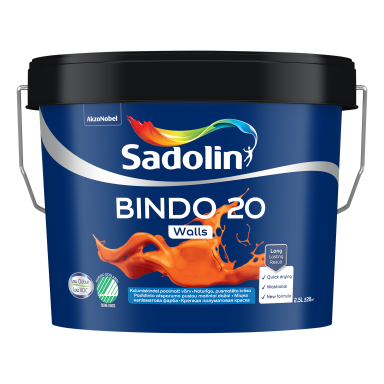 Vidaus dažai SADOLIN Bindo 20 BW bazė, 2,5l balta sp. Vidaus dažai SADOLIN Bindo 20 BW bazė, 2,5l balta sp.