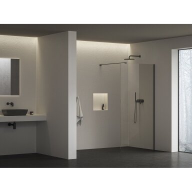 Dušo kabina RAVAK Walk-In Air Wall, 120cm juoda ir skaidrus stiklas Dušo kabina RAVAK Walk-In Air Wall, 120cm juoda ir skaidrus stiklas