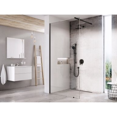 Dušo kabina RAVAK Walk-In Wall Set, 100cm juoda ir skaidrus stiklas Dušo kabina RAVAK Walk-In Wall Set, 100cm juoda ir skaidrus stiklas