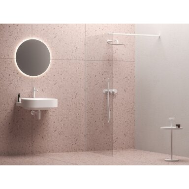 Dušo kabina RAVAK Walk-In Wall Set, 110cm balta matinė ir skaidrus stiklas Dušo kabina RAVAK Walk-In Wall Set, 110cm balta matinė ir skaidrus stiklas